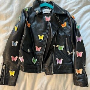 Fun butterfly jacket for girls faux leather